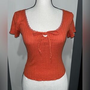 Self Love Women's Orange Ribbed Top XS